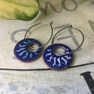 Blue enameled earrings